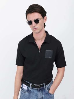 Rare Rabbit - Berner Black Solid Regular Fit Polo T-shirt