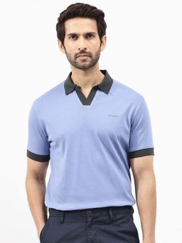 Rare Rabbit - Carmello Pastel Blue Plain Regular Fit Polo T-shirt