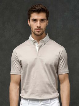 Rare Rabbit - Clarance Beige Plain Regular Fit Polo T-shirt