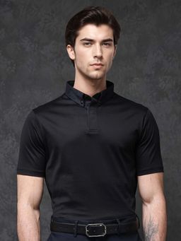 Rare Rabbit - Clarance Black Plain Regular Fit Polo T-shirt