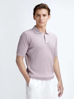 Rare Rabbit - Devr Dusky Pink Textured Regular Fit Polo T-shirt