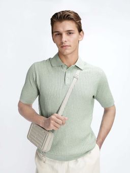 Rare Rabbit - Devr Light Green Textured Regular Fit Polo T-shirt