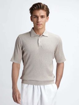 Rare Rabbit - Devr Khaki Textured Regular Fit Polo T-shirt