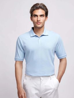 Rare Rabbit - Elixir Dusky Blue Plain Regular Fit Polo T-shirt
