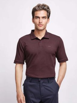 Rare Rabbit - Elixir Maroon Plain Regular Fit Polo T-shirt