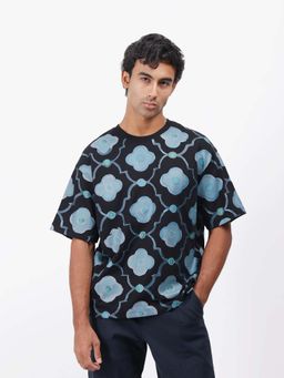 Rare Rabbit - Evino Black Graphic Print Oversized T-shirt