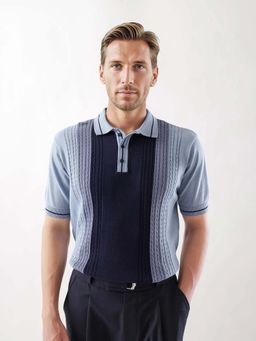 Rare Rabbit - Giff Dusky Blue Colorblock Regular Fit Polo T-shirt