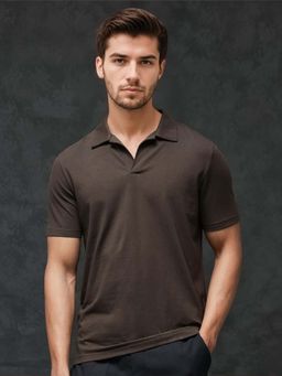 Rare Rabbit - Krib-2 Dark Brown Plain Regular Fit Polo T-shirt