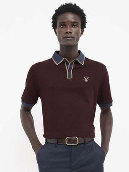 Rare Rabbit - Lark Dark Maroon Plain Regular Fit Polo T-shirt