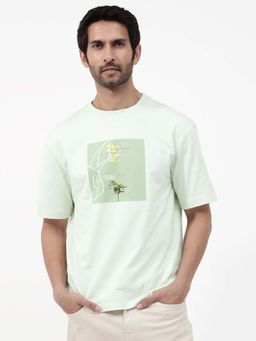Rare Rabbit - Luca Pastel Green Graphic Print Relaxed T-shirt