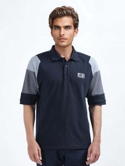 Rare Rabbit - Lucid Navy Cut And Sew Relaxed Fit Polo T-shirt