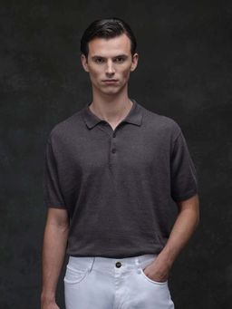 Rare Rabbit - Mekko Grey Plain Regular Fit Polo T-shirt