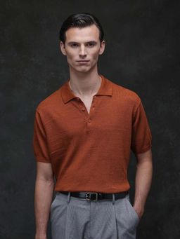 Rare Rabbit - Mekko Rust Plain Regular Fit Polo T-shirt