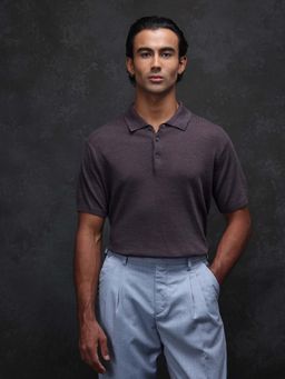 Rare Rabbit - Mekko-25 Dark Purple Plain Regular Fit Polo T-shirt