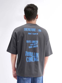 Rare Rabbit - Moshe Dark Grey Graphic Print Oversized T-shirt