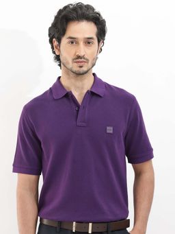 Rare Rabbit - Pare Dark Purple Plain Regular Fit Polo T-shirt