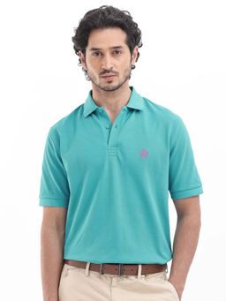 Rare Rabbit - Paret-Bright Turquoise Solid Regular Fit Polo T-shirt