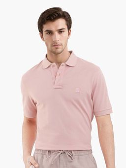 Rare Rabbit - Paret-Pastel Peach Embroidered Regular Fit Polo T-shirt