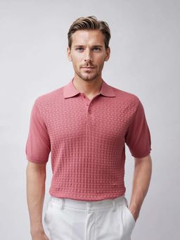 Rare Rabbit - Pasto Dark Peach Textured Regular Fit Polo T-shirt