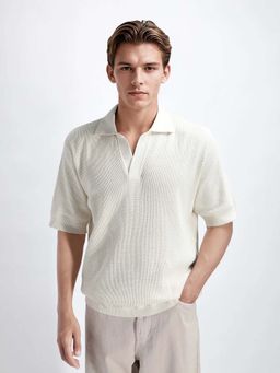 Rare Rabbit - Rera Off White Textured Relaxed Polo T-shirt