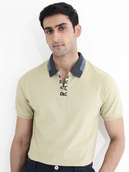 Rare Rabbit - Rique Dusky Green Plain Regular Fit Polo T-shirt