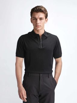 Rare Rabbit - Ryd Black Plain Regular Fit Polo T-shirt