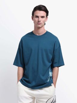 Rare Rabbit - Siwa Dark Teal Printed Oversized T-shirt