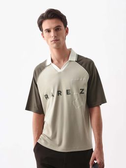 Rare Rabbit - Skot Light Beige Colorblock Oversized Polo T-shirt