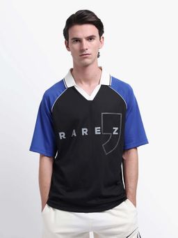Rare Rabbit - Skot Black Colorblock Oversized Polo T-shirt