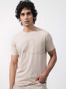 Rare Rabbit - Stamp-2 Beige Typography Regular Fit T-shirt