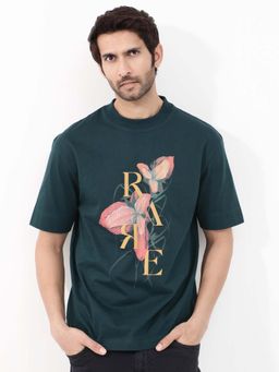Rare Rabbit - Tate Dark Teal Graphic Print Oversized T-shirt