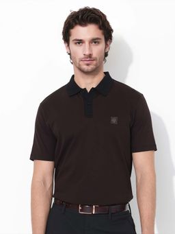 Rare Rabbit - Trex Dark Brown Plain Regular Fit Polo T-shirt