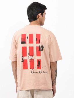 Rare Rabbit - Vern Peach Graphic Print Oversized T-shirt