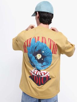 Rare Rabbit - Voiz Dusky Mustard Graphic Print Oversized T-shirt