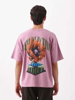 Rare Rabbit - Voiz Dusky Pink Graphic Print Oversized T-shirt