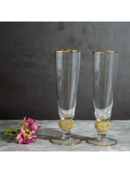 EZ Life - Evoque Elite Gold Ball Gold Rimmed Borosilicate Flute Glass Set - 200 ml -Pack of 2