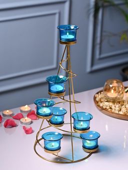 Voncasa - Turquoise 7 Votive Tree T- Light Holder