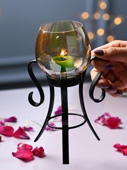 Voncasa - Round Glass T- Light Holder with Stand