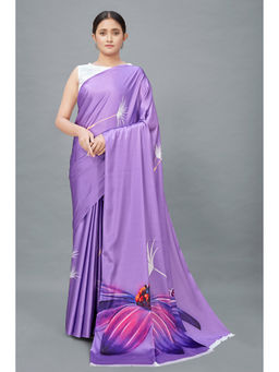 Monjolika Fashion - Lavender Color Satin Digital Print Saree with Unstitched Blouse