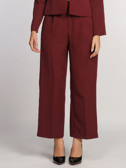 Zink London - Women Maroon Solid Straight Pant