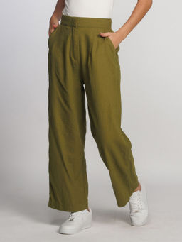 Zink London - Women Green Solid Wide Pant