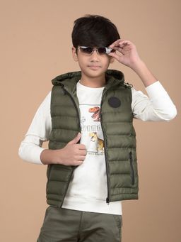CRIMSOUNE CLUB - Boys Green Hooded Neck Nylon Sleeveless Puffer Jacket