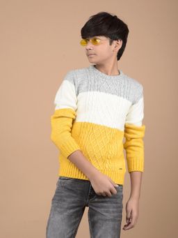CRIMSOUNE CLUB - Boys Mustard Colorblock Acrylic Sweater