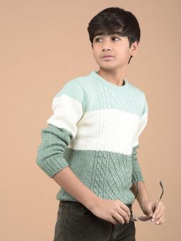CRIMSOUNE CLUB - Boys Green Colorblock Acrylic Sweater