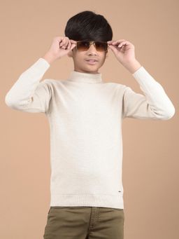 CRIMSOUNE CLUB - Boys Beige Self Design Turtle Neck Cotton Sweater
