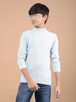 CRIMSOUNE CLUB - Boys Blue Self Design Turtle Neck Cotton Sweater