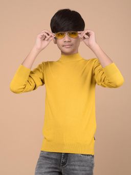 CRIMSOUNE CLUB - Boys Mustard Self Design High Neck Sweater