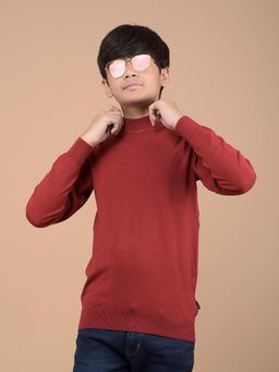 CRIMSOUNE CLUB - Boys Maroon Self Design High Neck Sweater