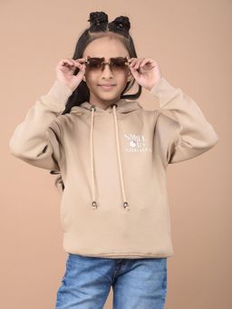 CRIMSOUNE CLUB - Girls Beige Typographic Print Hoodie