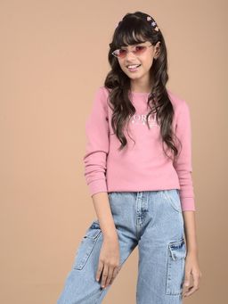 CRIMSOUNE CLUB - Girls Pink Typographic Print Sweatshirt